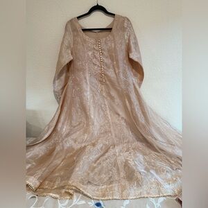 Elegant Beige Two Piece Kalidar Long Dress With Pants. New